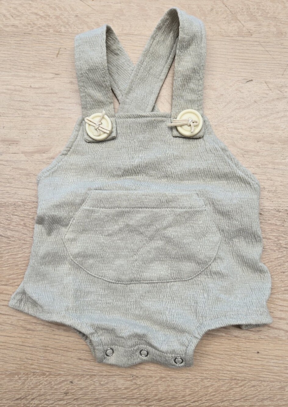 Light Sage Green Corduroy Baby Overalls with Flower Button Detail